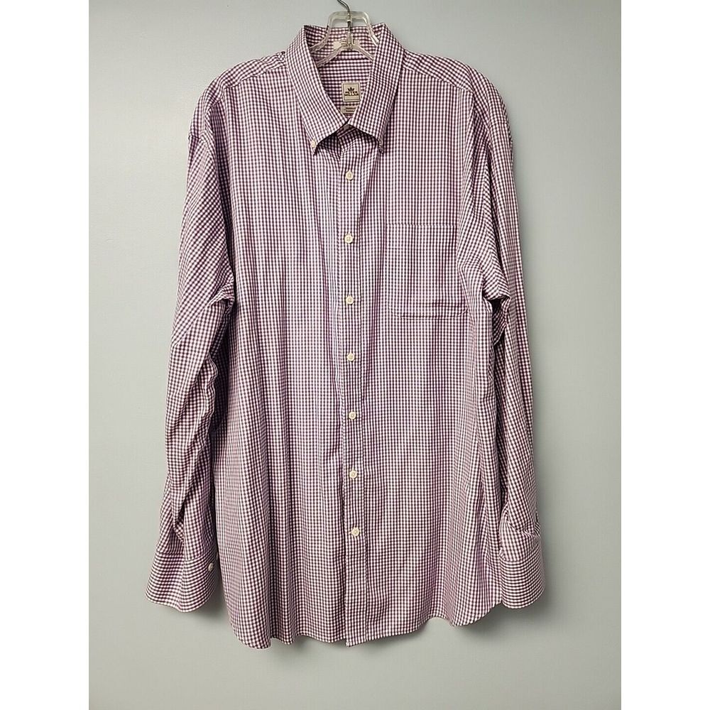 Peter Millar Shirt Mens XL Purple Windowpane Check‎ Button Up Front Long Sleeve